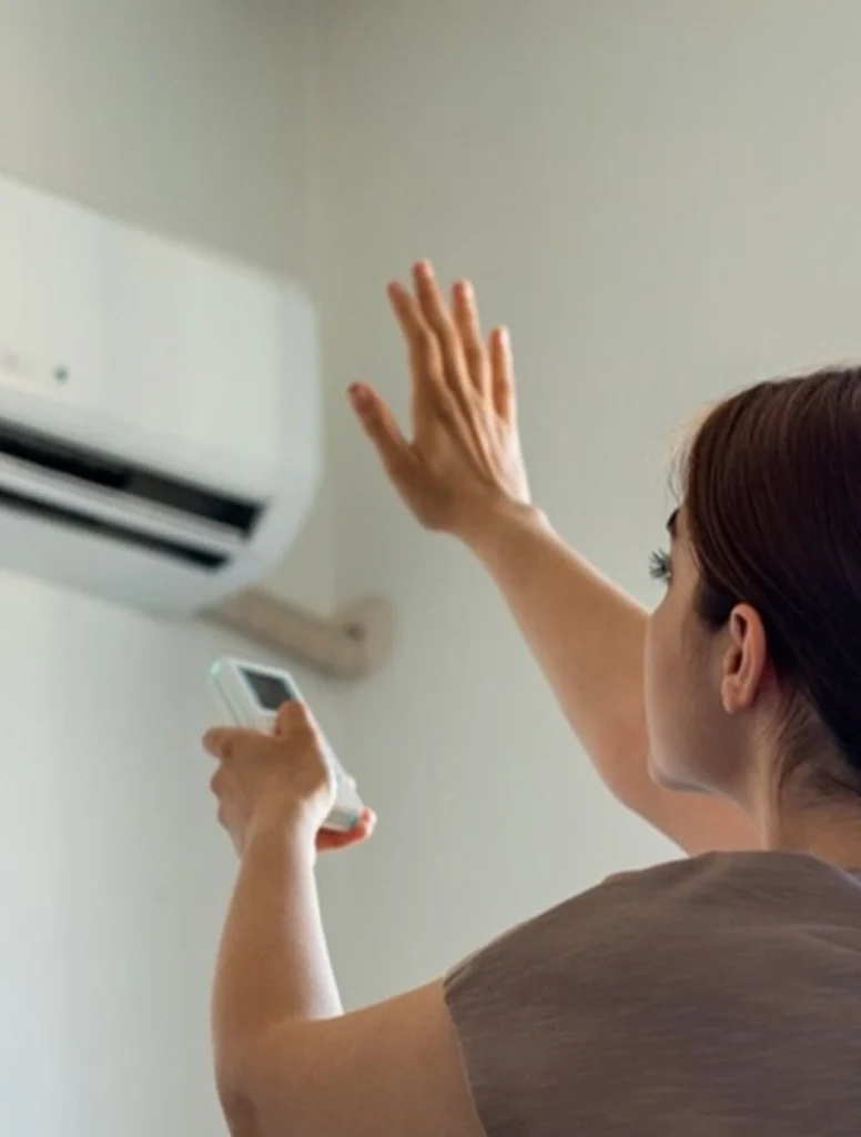 Homeowner in Douglas, AL pointing at an air conditioner that isn’t working properly, showing common AC problems such as poor cooling or malfunctioning unit. This image highlights typical air conditioner issues faced in Douglas and the need for professional repair services.